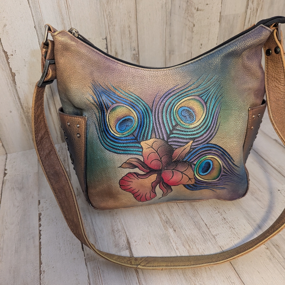 Anuschka 7060 Hand-Painted Leather Classic Hobo with Side Pockets